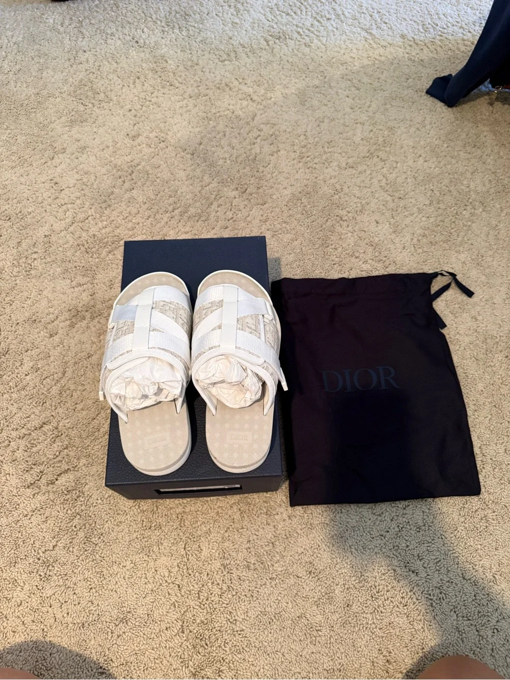 Dior White Canvas Alpha Slide Sandals